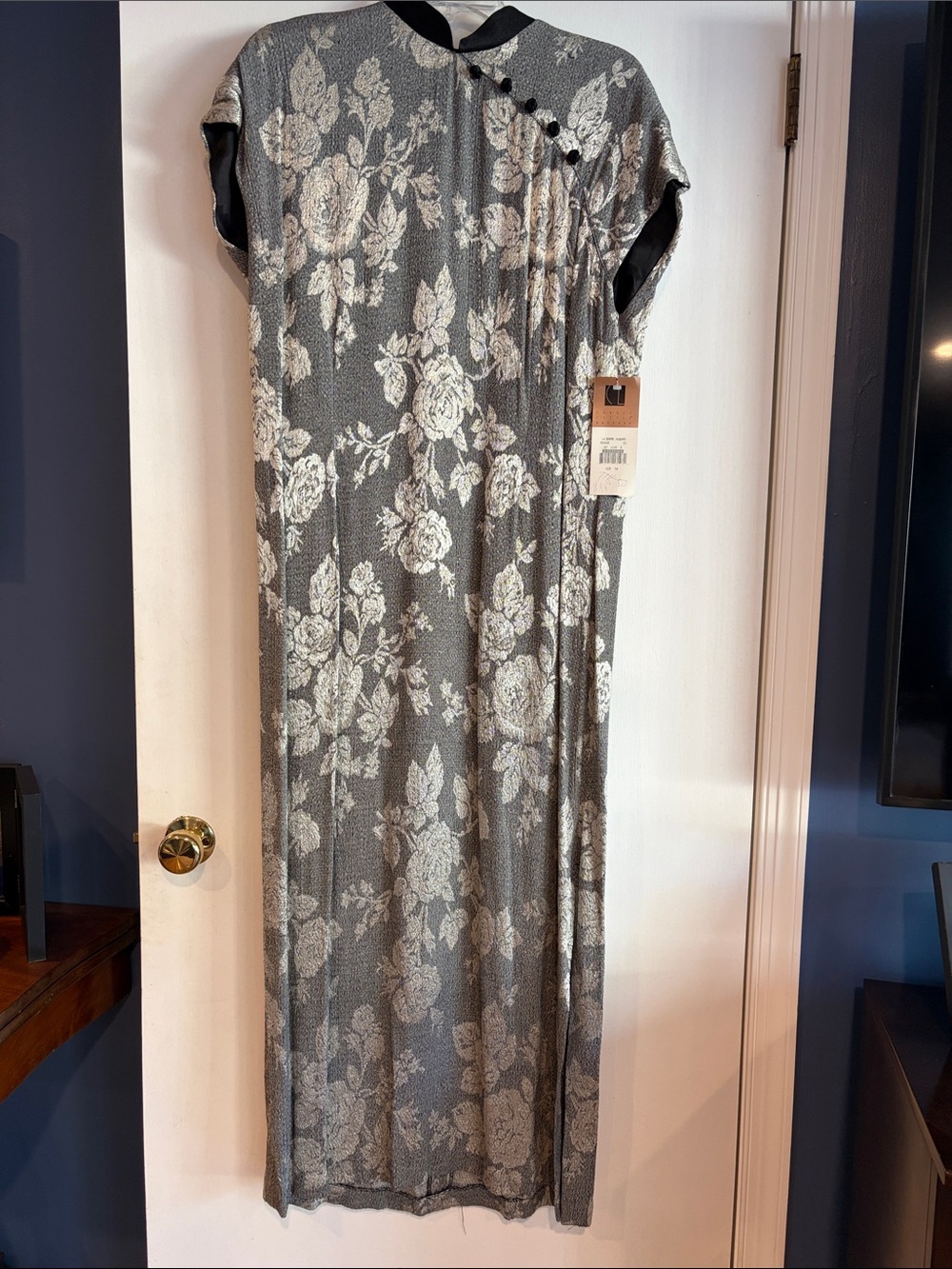 Vintage 90s Carole Little La Boheme Jacquard Qipao Maxi Dress 16 NWT